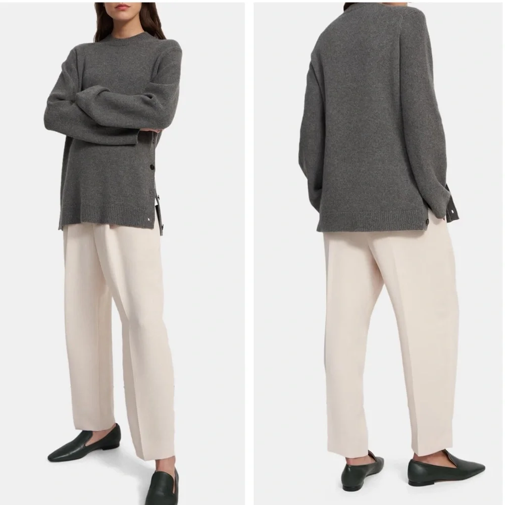 Theory New Button Tunic Sweater Gray Wool Cashmere Small